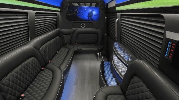 Interior of New Albany Party Bus Company's 14 Passenger Sprinter Limousine in New Albany