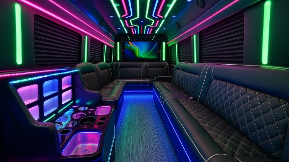 Interior of Westfield Party Bus Company's 30 Passenger Party Bus in Westfield