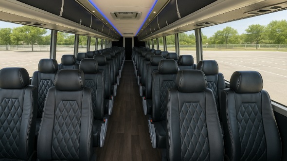 Interior of Indiana Party Bus Company's 45 Passenger Charter Bus in Indiana