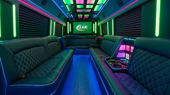 Interior of Noblesville Party Bus Company's 50 Passenger Party Bus in Noblesville